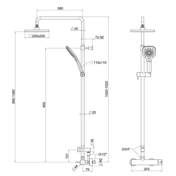 Herz Fresh - Baterija sa usponskim tušem f150 - 00443 - Slika 2