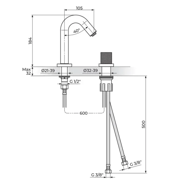 Baterija podgradna za lavabo 230401G - Slika 2