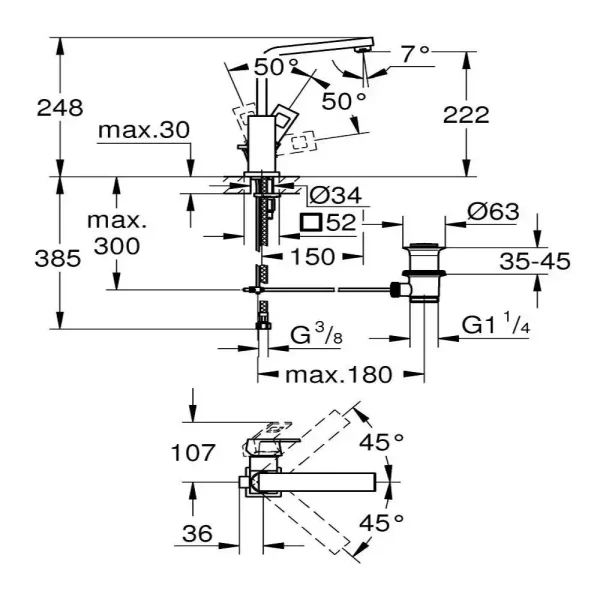 Grohe - za lavabo Eurocube 1/2" L-size OHM 2313500E - Slika 2