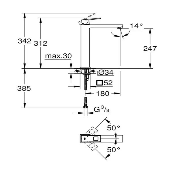 Grohe - za umivaonik Eurocube OHM 1/2" XL-size 23406DC0 - Slika 2
