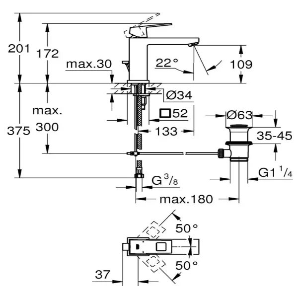 Grohe - za umivaonik Eurocube 1/2" M-size OHM 23445000 - Slika 2