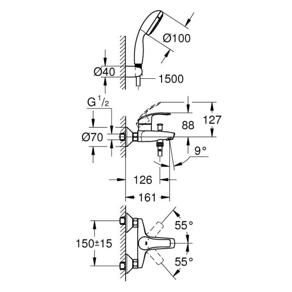 Grohe - za tuš kabinu Eurosmart 33555002A - Slika 3