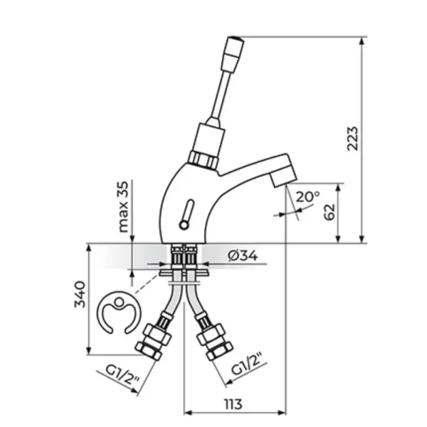 Stojeća baterija TOPLA/HLADNA za lavabo A73007L - Slika 2