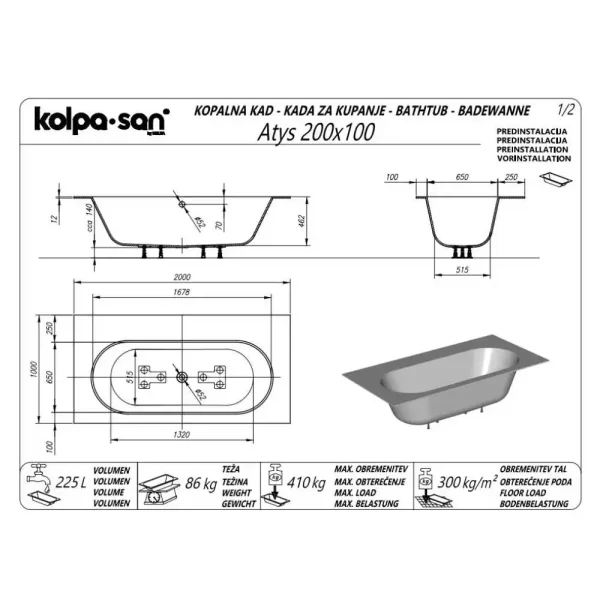 Atys 200x100 White 621430 - Slika 2