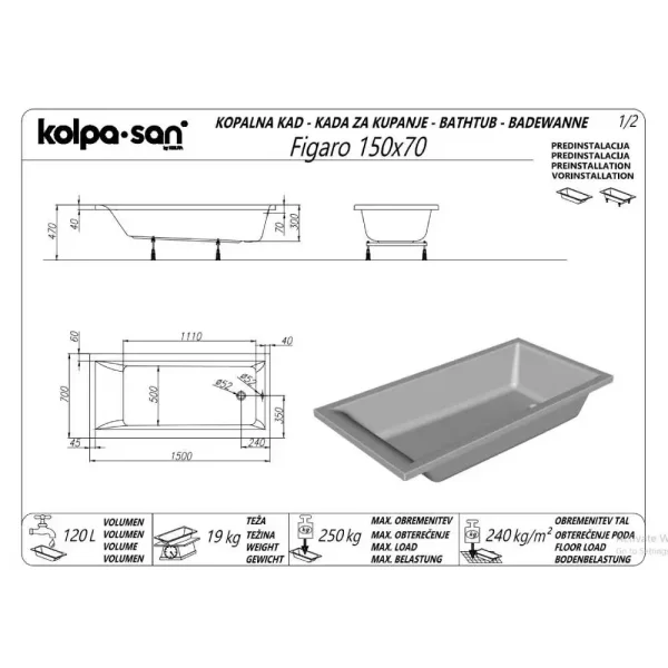 Figaro 150x70 ugradna 757630 - Slika 2