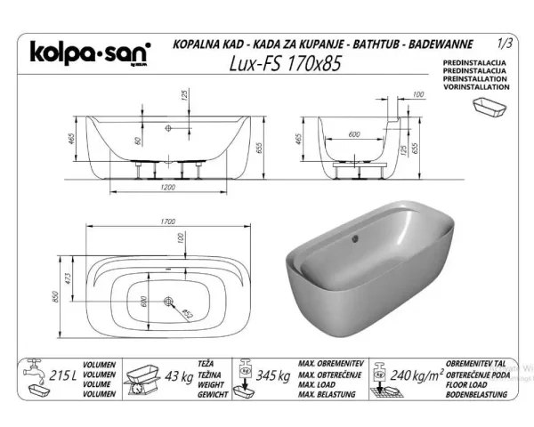 Kada Lux FS 170x85/O White 922810 - Slika 2