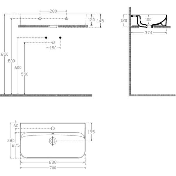 Sistema U umivaonik 10PL53070 (70x38) - Slika 2