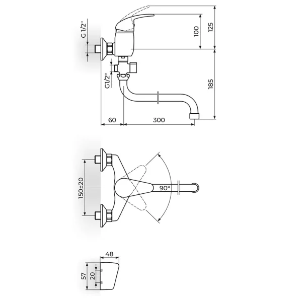 Baterija za kadu, lavabo švedska KING J341002 - Slika 2