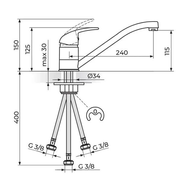Baterija za sudoperu, protočni bojler KING J381003 - Slika 2