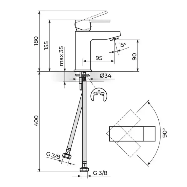 Baterija za lavabo QUADRO JQ30101W - Slika 2