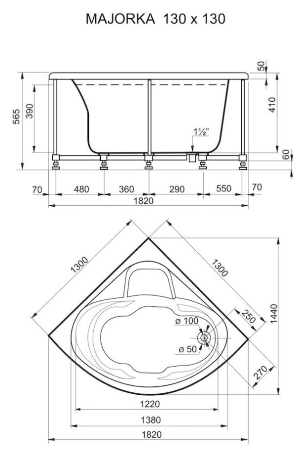 Kada Majorka 130x130, bez obloga i postolja - Slika 3