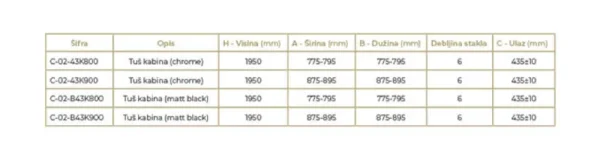 Tuš kabina Copen Atlas Pro 90x195 (C-02-B43K900) - Slika 2