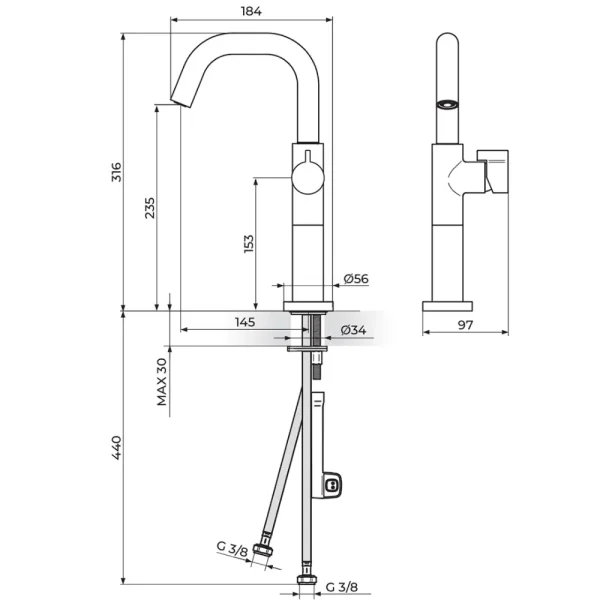 Baterija za lavabo L 330209 - Slika 2