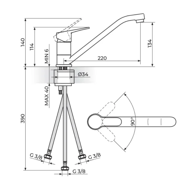 Baterija za sudoperu - 3 cevi B138103B - Slika 2